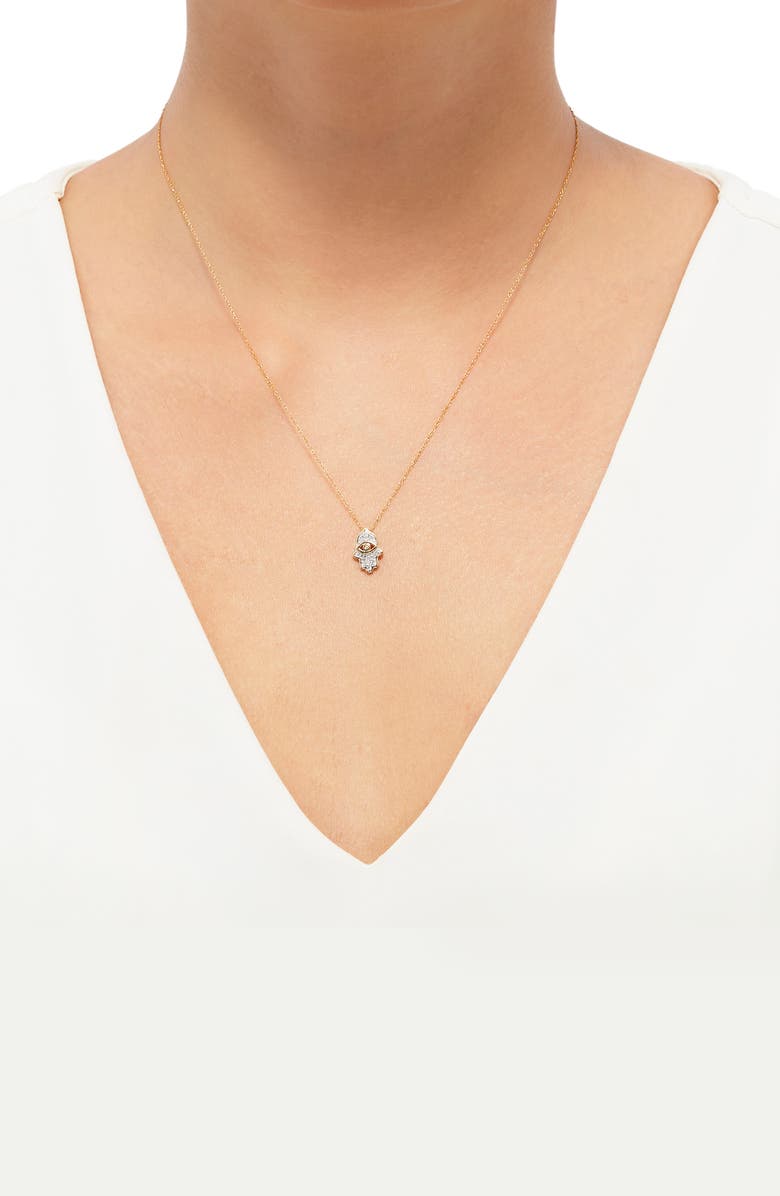 Frankie & Zoe Diamond Hamsa Hand Pendant Necklace - 0.1ct., Alternate, color, Yellow Gold