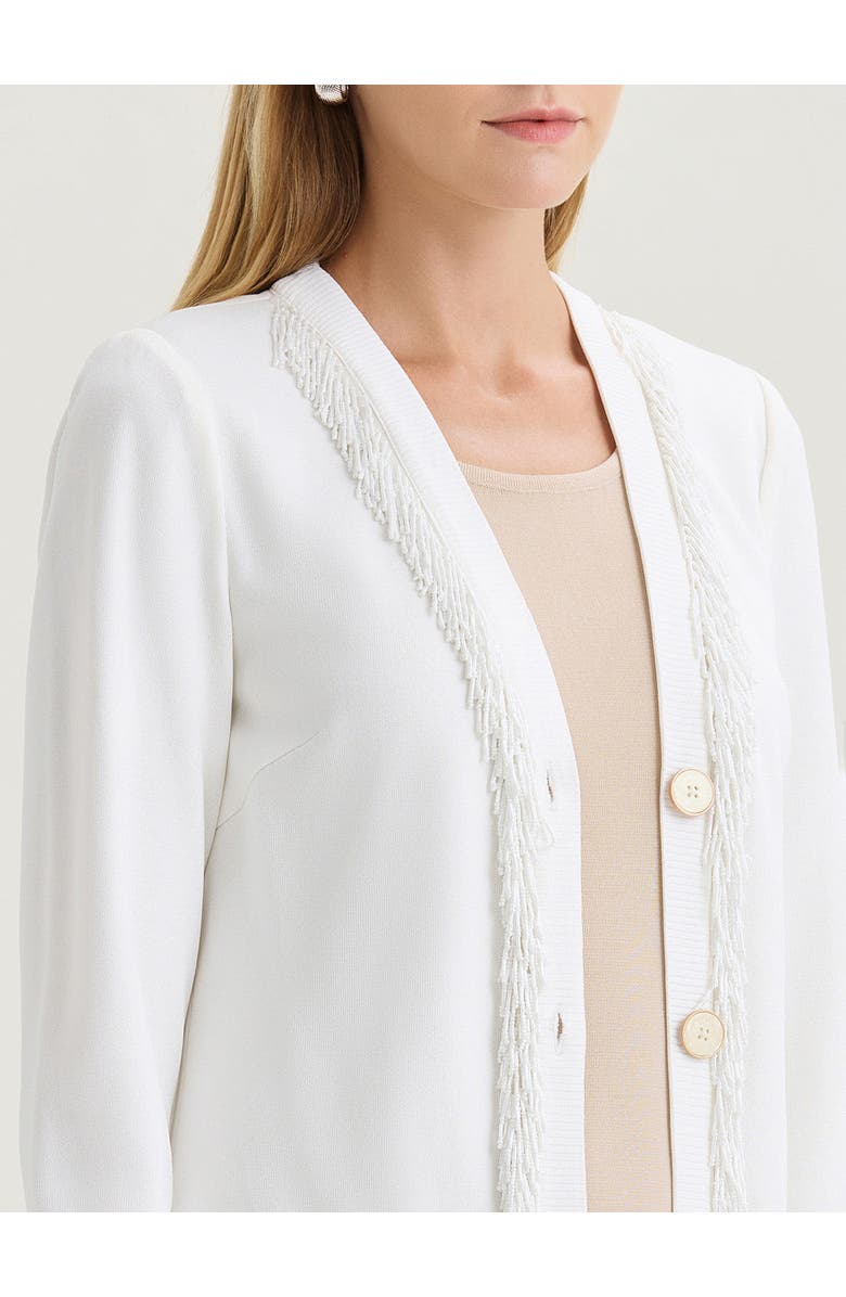 Misook Heritage Beaded Trim Flat Knit Cardigan, Alternate, color, White