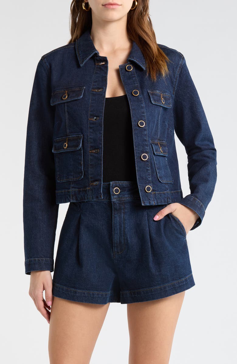PAIGE Lydia Stretch Denim Jacket, Main, color, Ballast
