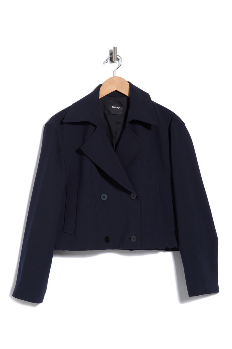 Admiral Crop Crepe Trench Coat, Alternate, color, NOCTURNE NAVY