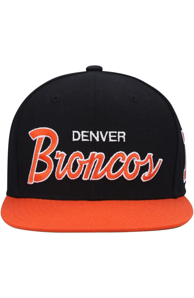 Mitchell & Ness Youth Mitchell & Ness Black/Orange Denver Broncos Team Script Snapback Hat, Alternate, color, Black