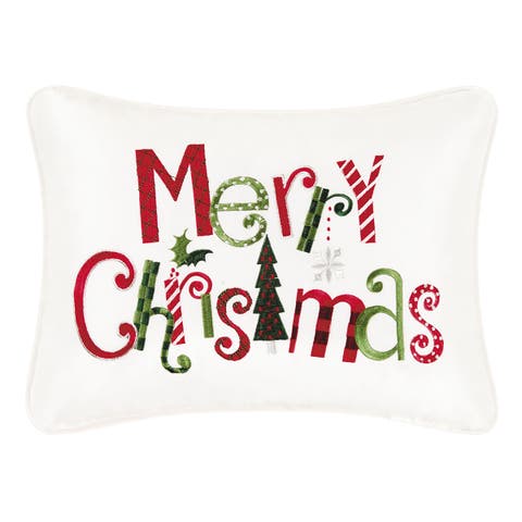 "Merry Christmas" Festive Lettering Embroidered Accent Pillow 12" x 16"