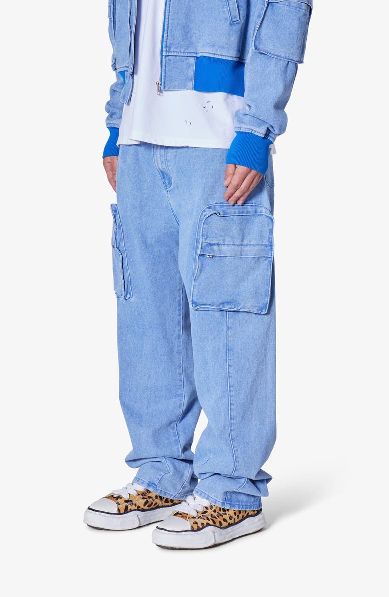 mnml Ultra Baggy Feeling Blue Cargo Jeans, Alternate, color, Blue