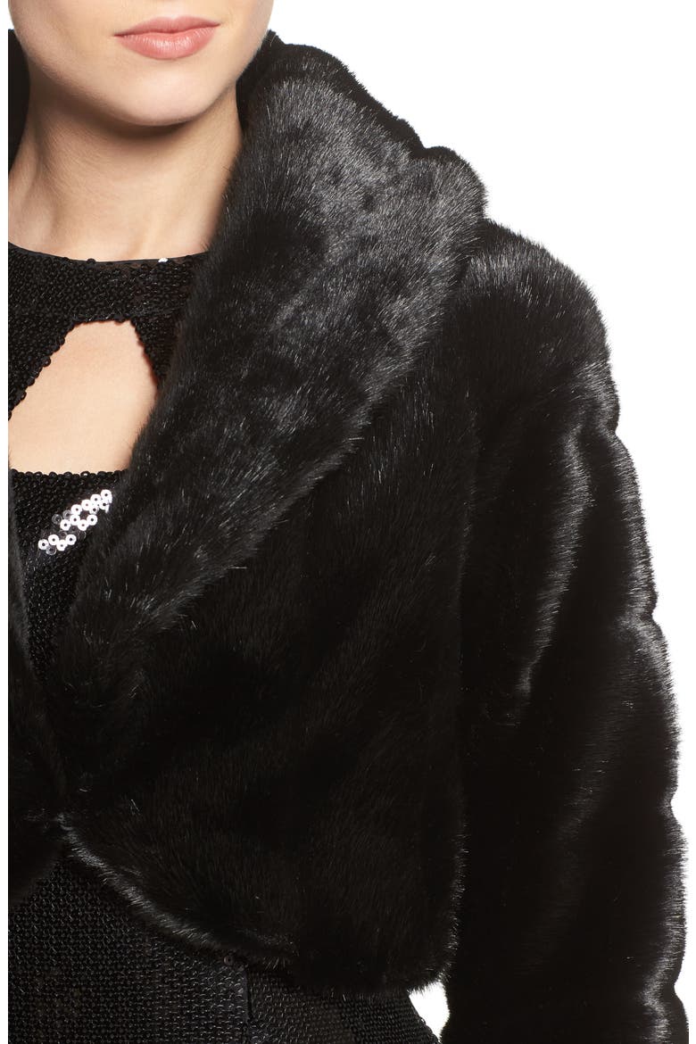 Faux Fur Bolero, Alternate, color, BLACK