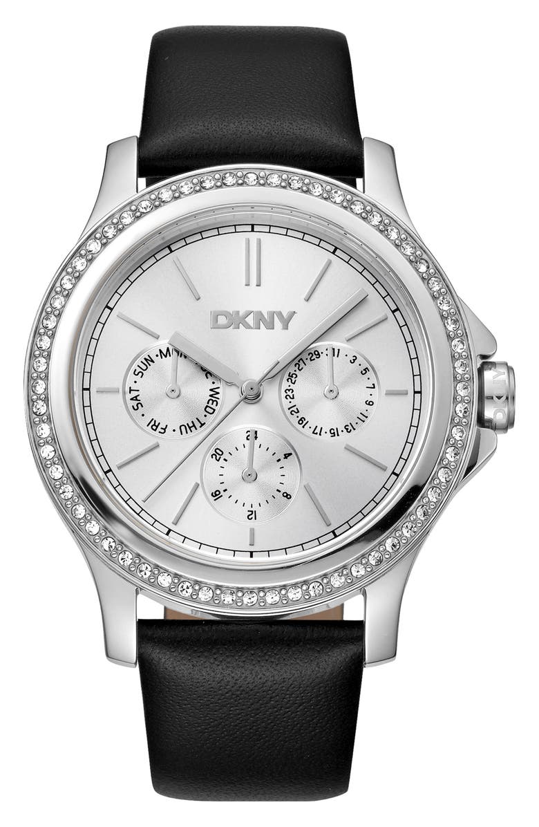GEVRIL Crystal Bezel Leather Strap Watch, 38mm, Main, color,