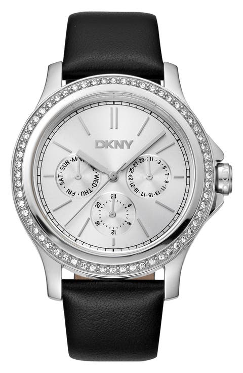 Crystal Bezel Leather Strap Watch, 38mm