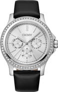 DKNY Crystal Bezel Leather Strap Watch, 38mm