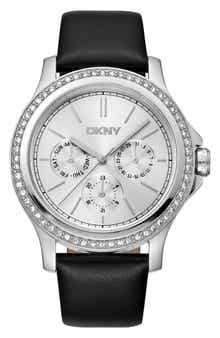 Crystal Bezel Leather Strap Watch, 38mm