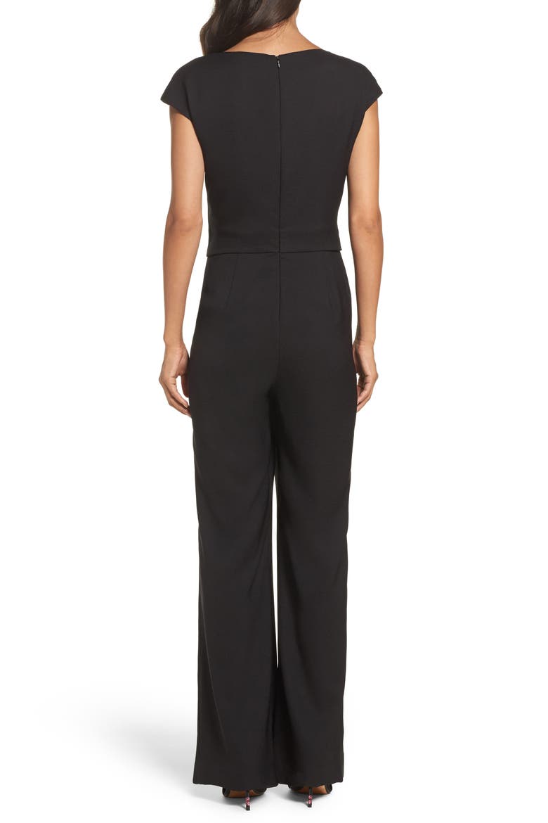 Ruffle Sleeve Crepe Jumpsuit, Alternate, color, BLACK