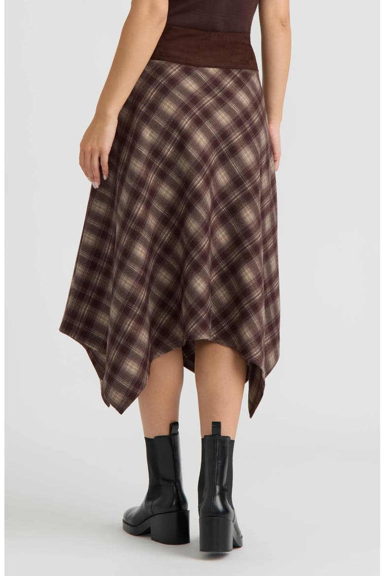 Plaid Handkerchief Hem Midi Skirt, Alternate, color, BROWN PLAID