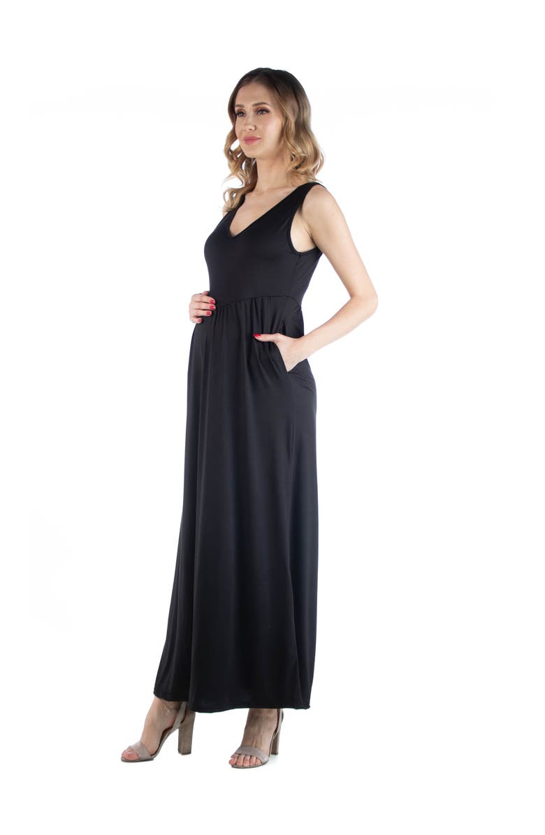 24seven Comfort Apparel Maternity Maxi Sleeveless Dress with Pockets, Alternate, color, Black