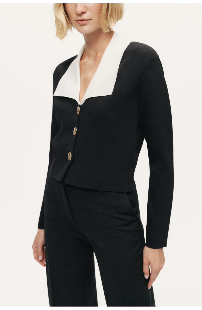 Nocturne Contrast Collar Knit Cardigan, Alternate, color, Black