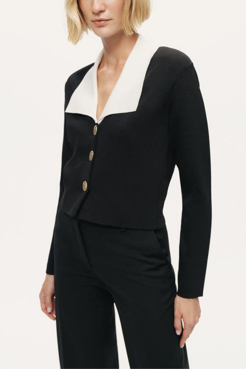 Nocturne Contrast Collar Knit Cardigan In Black