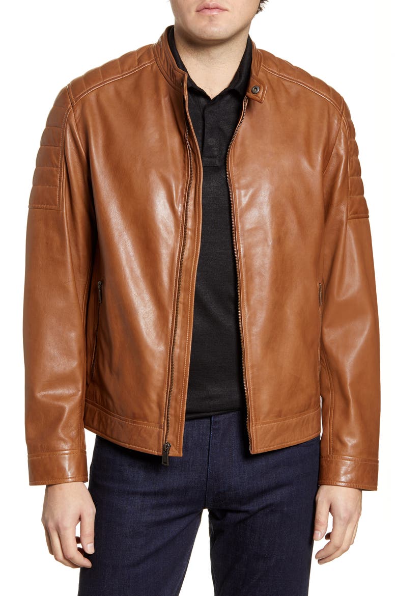 Racer Leather Jacket, Main, color, CAMEL