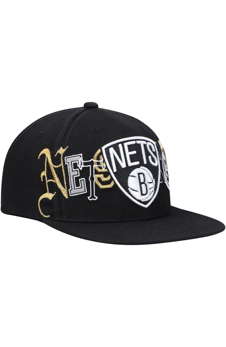 Mitchell & Ness Men's Mitchell & Ness Black Brooklyn Nets Hype Type Snapback Hat, Alternate, color, 
