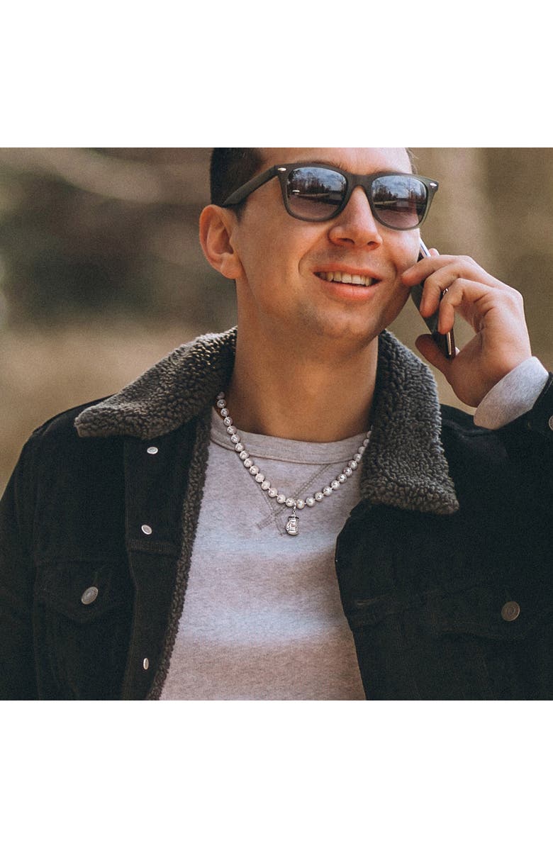 DELMAR Men's 7–7.5mm Cultured Freshwater Pearl & Black Diamond Pendant Necklace - 0.04ct., Alternate, color, 