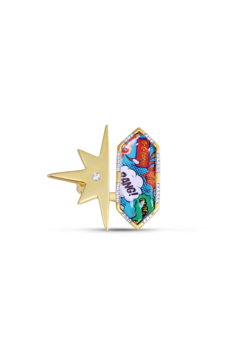 LuvMyJewelry Bang Bang Half Star Design Diamond Yellow Gold Plated Silver Mosaic Open Ring, Main, color,