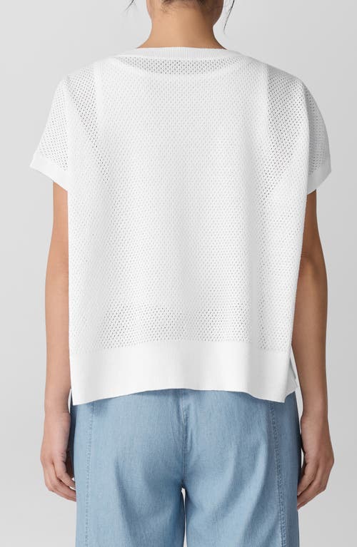 Eileen Fisher Crewneck Short Sleeve Pointelle Sweater In White