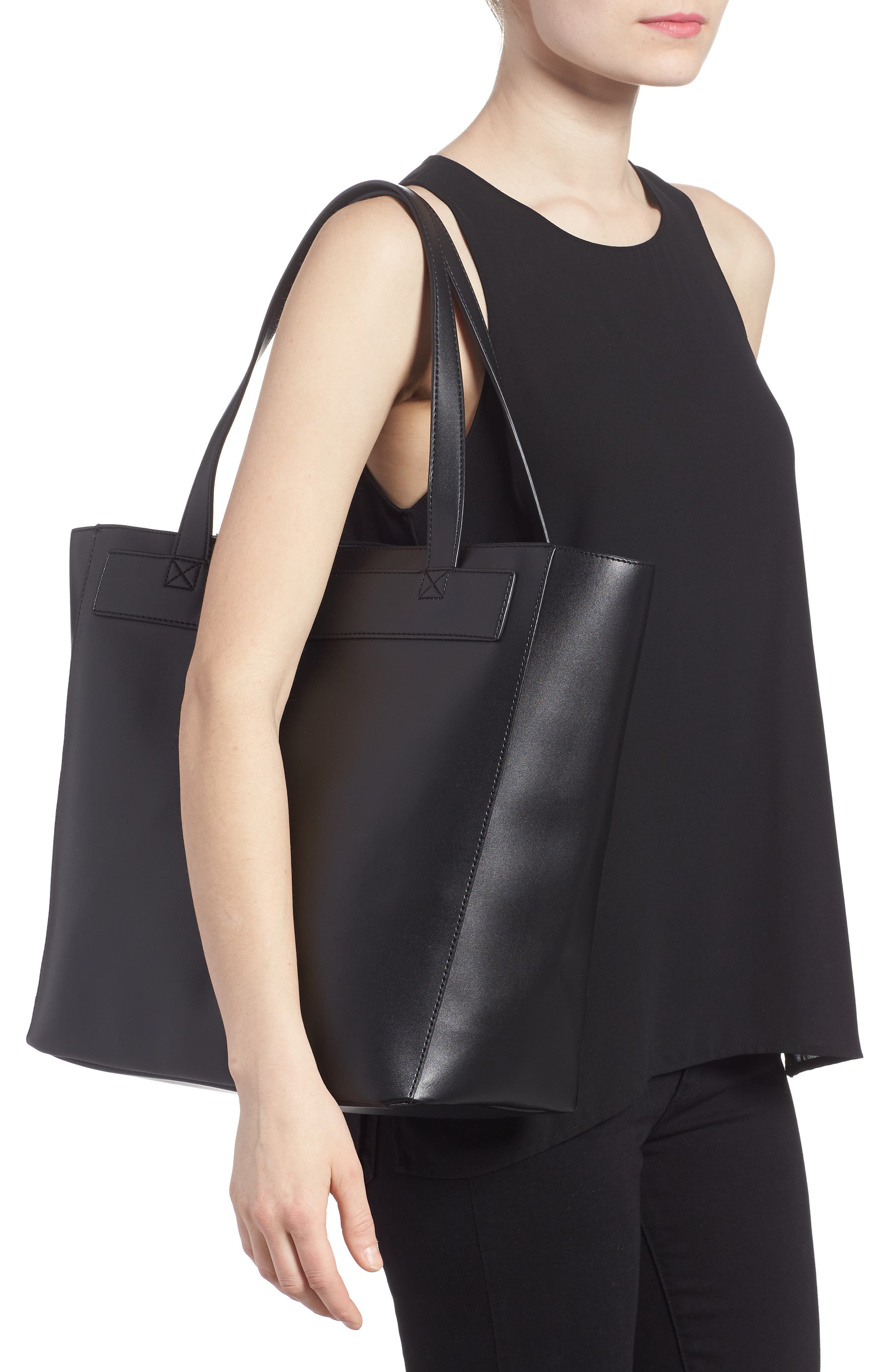 BP. Stitched Faux Leather Tote, Alternate, color, 