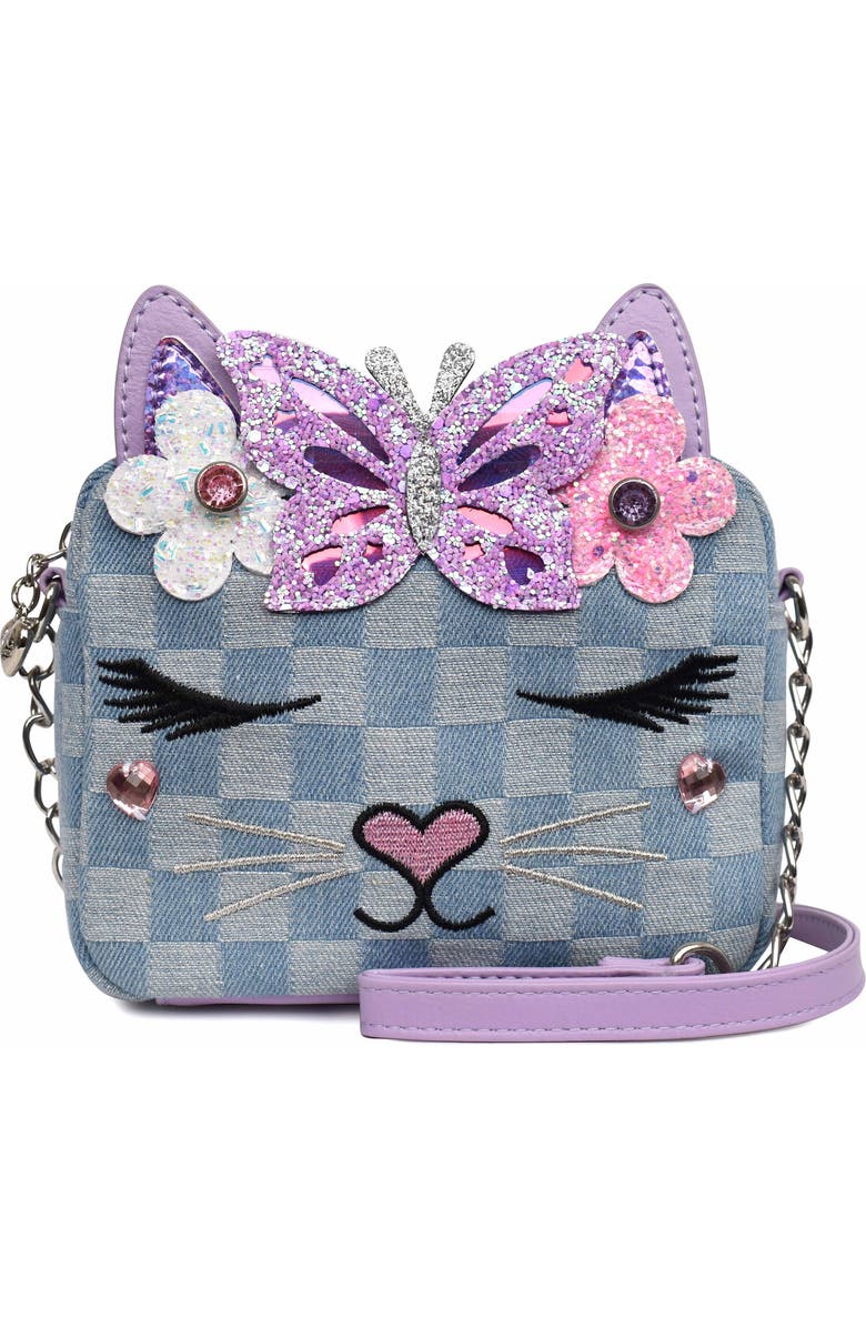 OMG Accessories Kids' Miss Bella Checker Denim Crossbody Bag, Main, color,