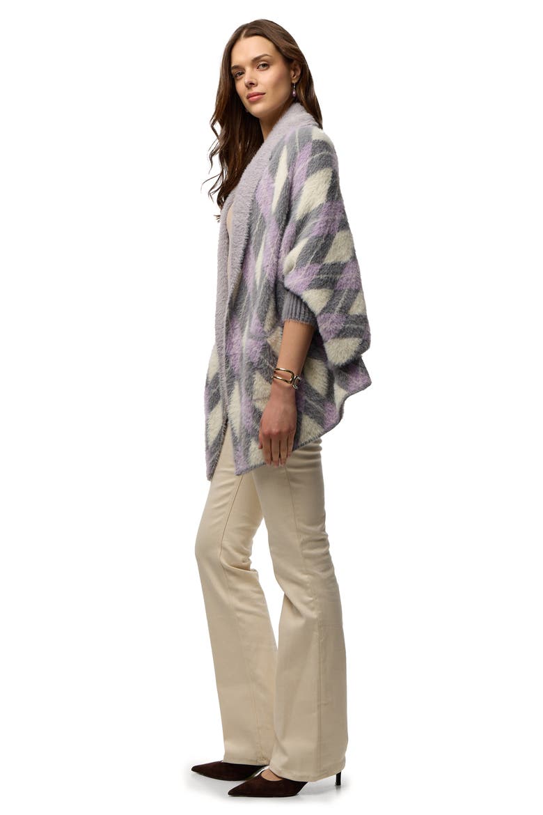 Argyle Eyelash Knit Cardigan, Alternate, color, GREY