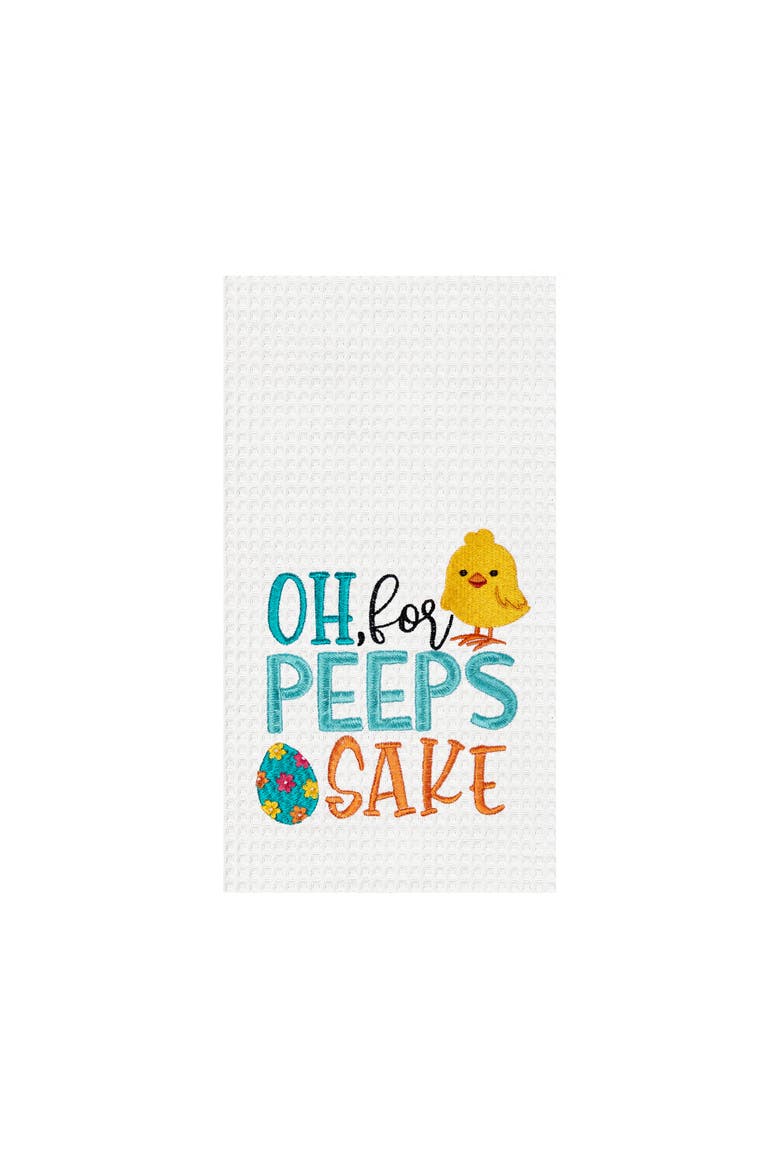"Oh For Peeps Sake" Easter Egg & Chick Spring Theme Kitchen Dishtowel, Main, color, White