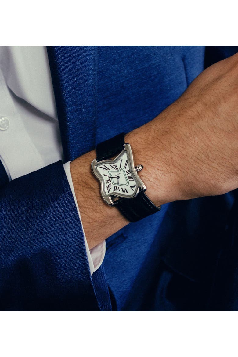 Large Square Melting Silver Watch, Alternate, color, Black