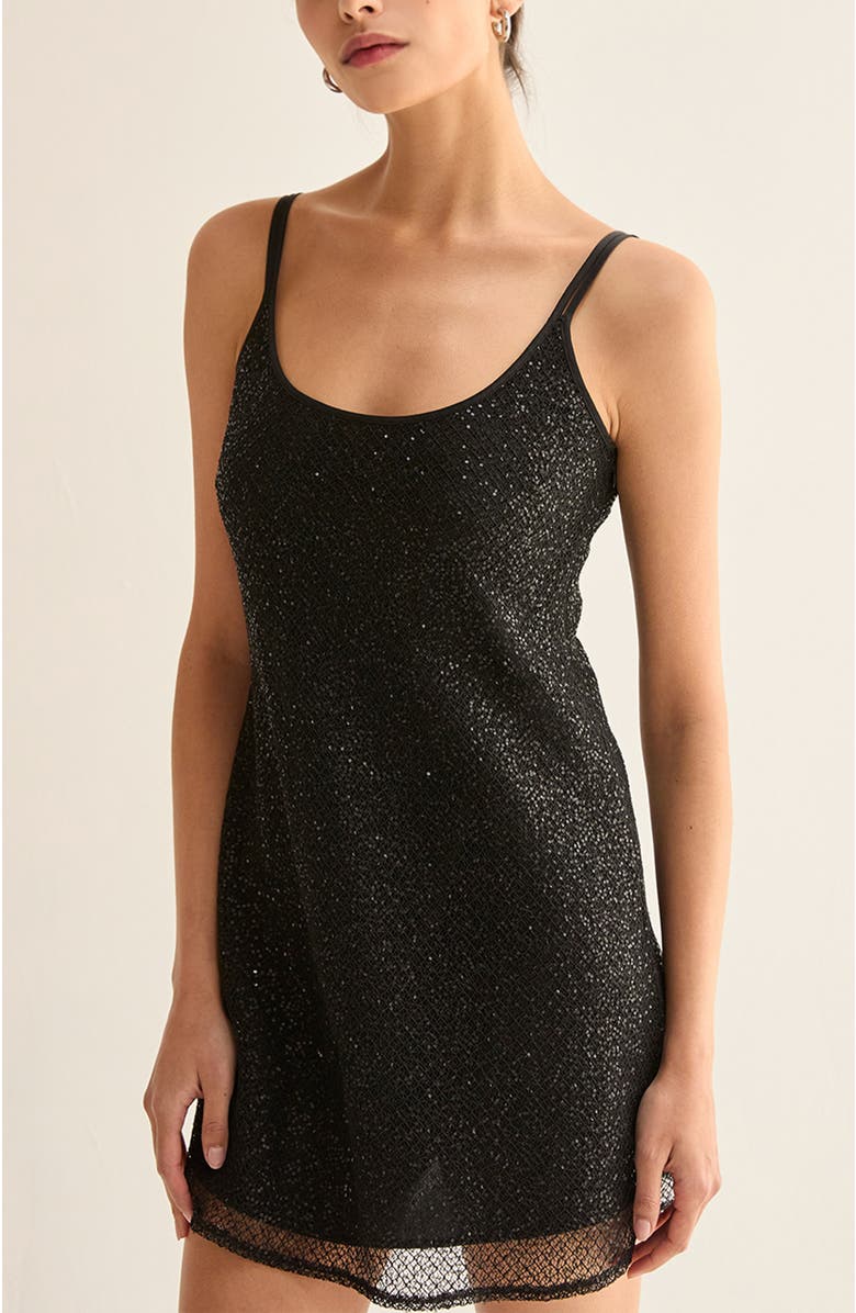 CRESCENT Beaded Slip Mini Dress, Alternate, color, Black