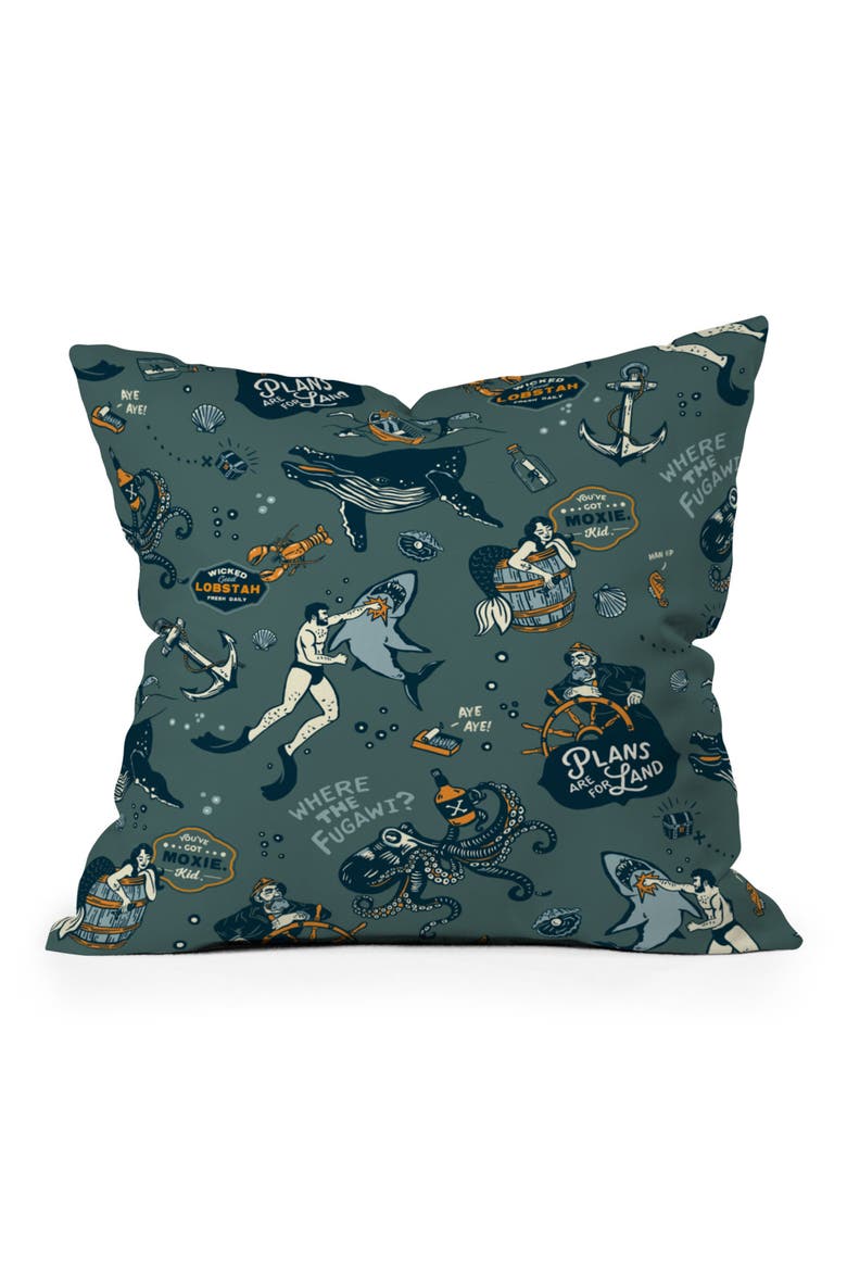 Ocean Pattern Square Throw Pillow, Main, color, GREEN