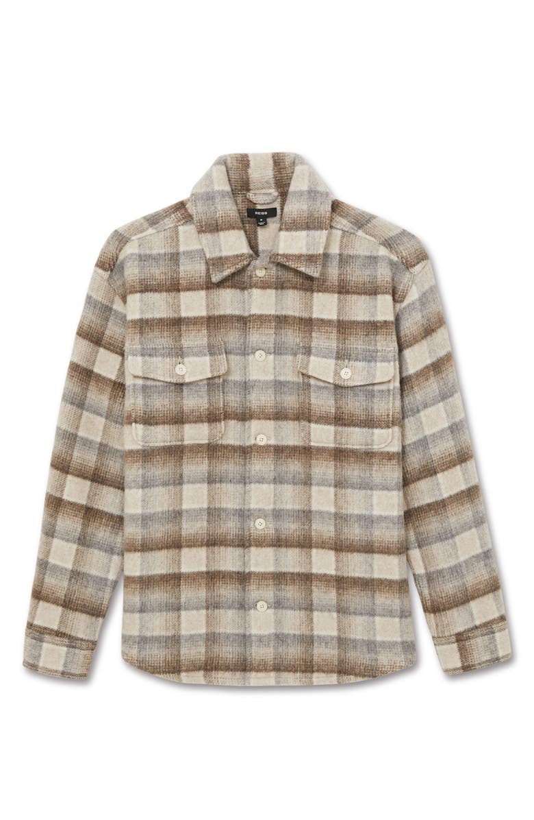 Reiss Mellish Plaid Wool Blend Shirt Jacket, Alternate, color, Oatmeal