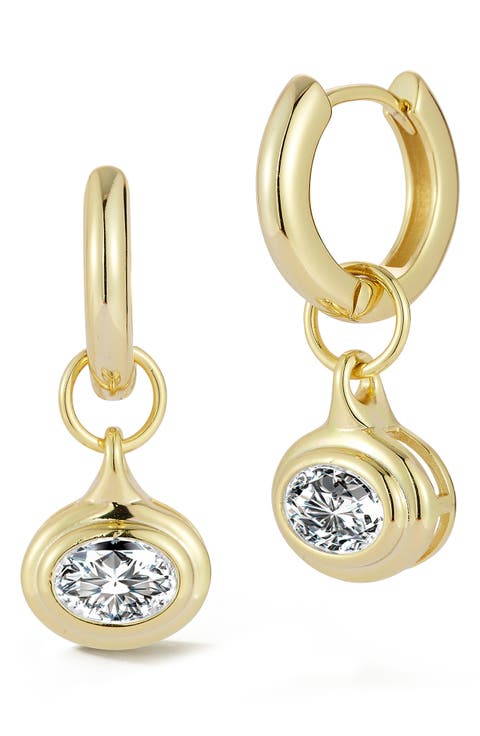Oval Moissanite Drop Huggie Hoop Earrings