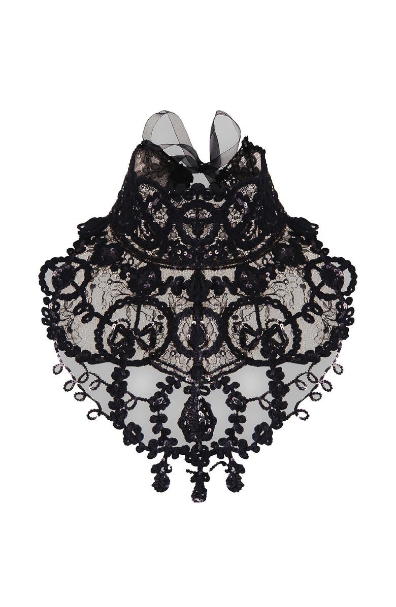 Anne Fontaine Embroidered Sequin Lace Collar, Main, color, Black