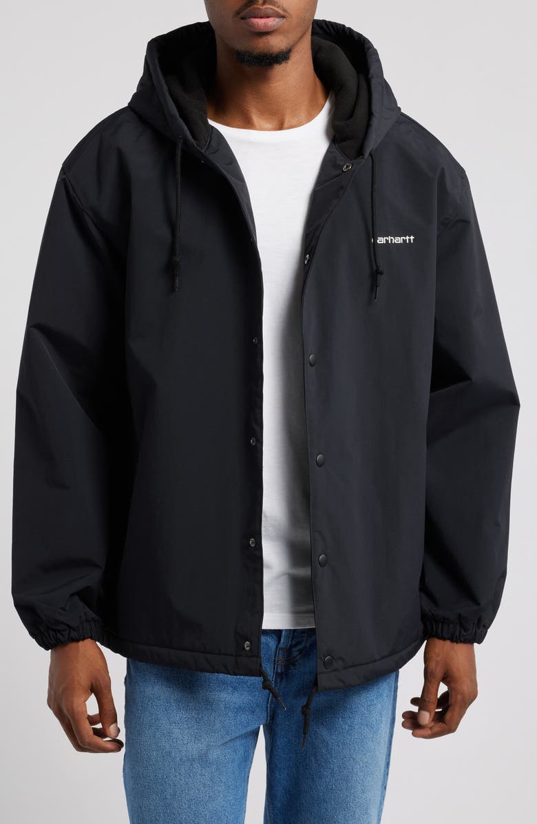 Carhartt Work In Progress Hooded Water Repellent Nylon Snap-Up Coach's Jacket, Main, color, 