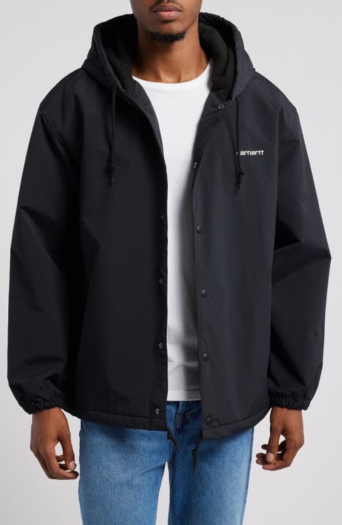 Carhartt Work In Progress Hooded Water Repellent Nylon Snap-Up Coach's Jacket in Black /White 