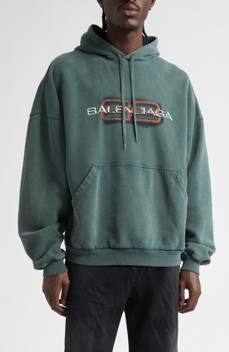Balenciaga Large Fit BB Icon Stencil Graphic Hoodie, Main, color, 3004 Dark Green