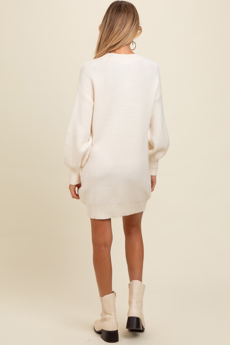 Half Button Up Mini Sweater Dress, Alternate, color, Cream