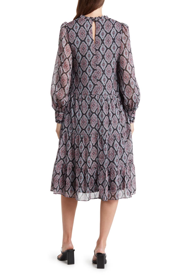 Long Sleeve Tiered Shift Dress, Alternate, color, BLACK/MULT