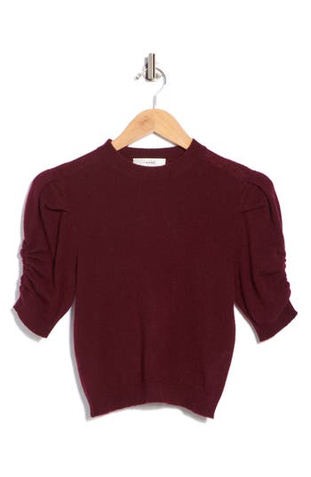Frame Ruched Sleeve Recycled Cashmere & Wool Sweater In Burgundy