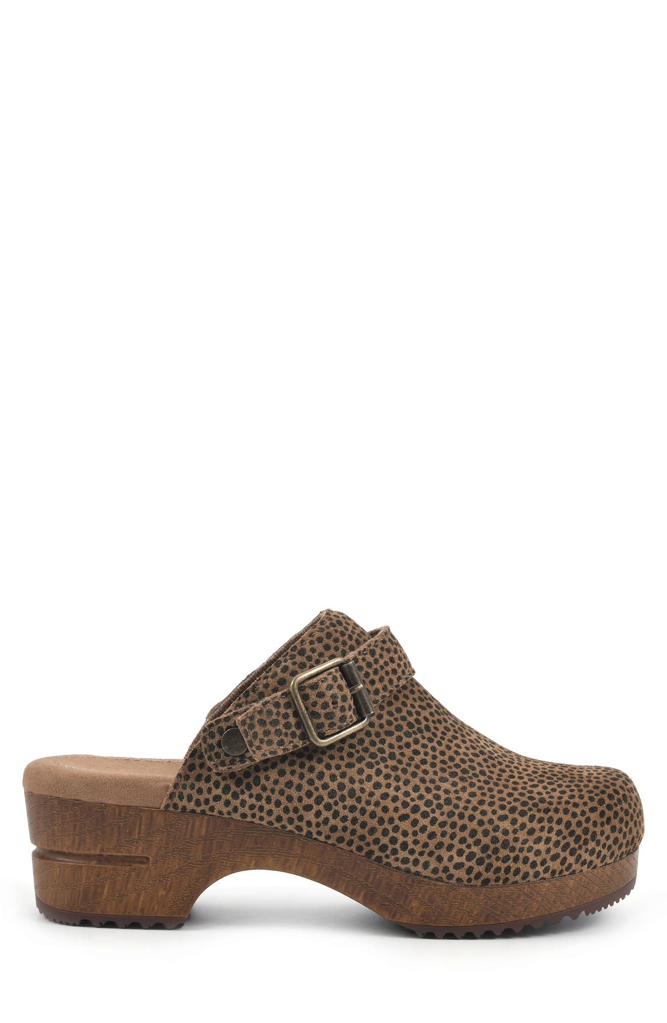 White Mountain Being Buckled Leather Clog, Alternate, color, TAN/EPRINT/SUEDE