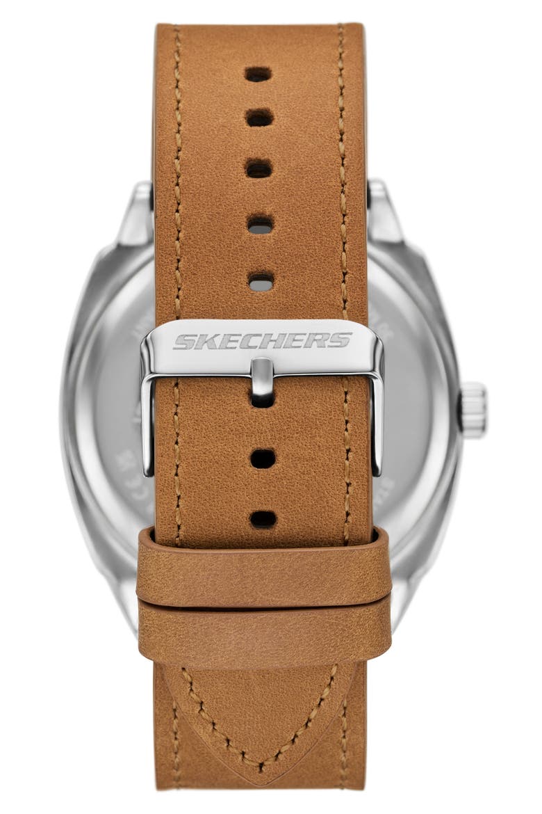 Hewes Three-Hand Leather Strap Watch, Alternate, color, SILVER
