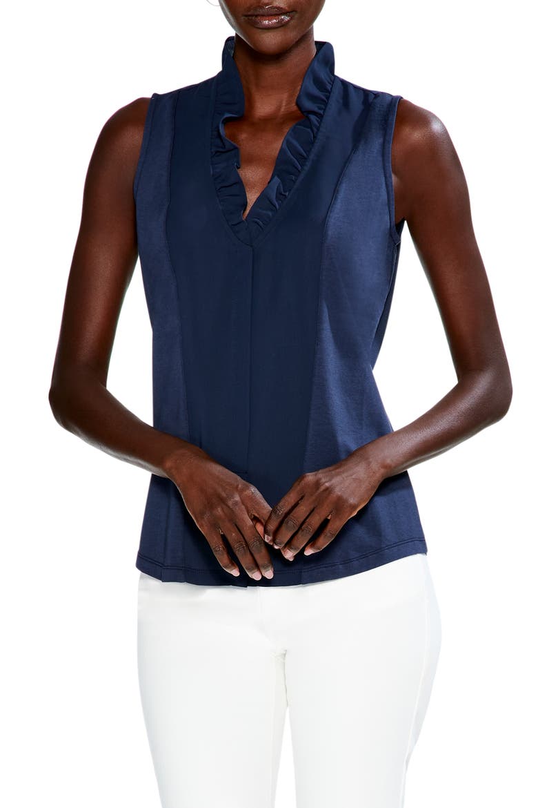 Ruffled Around Mixed Media Sleeveless Top, Main, color, DARK INDIGO
