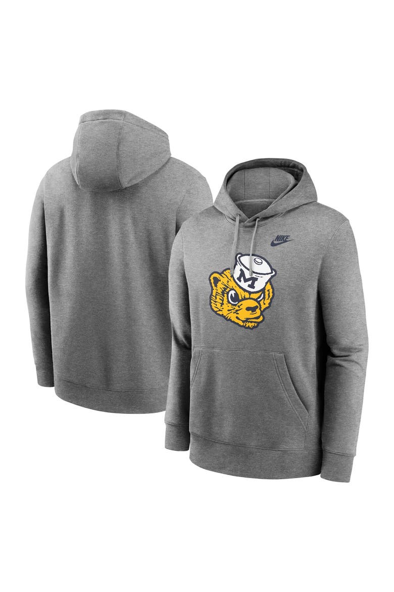 Men's Nike Heather Gray Michigan Wolverines Legacy Logo Club Fleece Pullover Hoodie, Main, color, Heather Gray