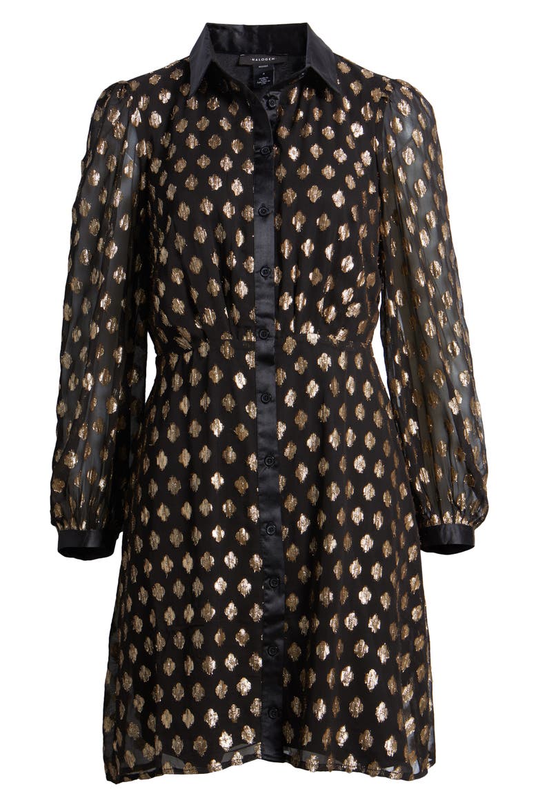 Foil Dot Empire Waist Long Sleeve Shirtdress, Alternate, color, RICH GOLD