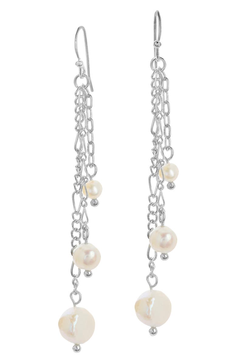 Sterling Forever Pearl & Chain Link Linear Drop Earrings, Main, color,