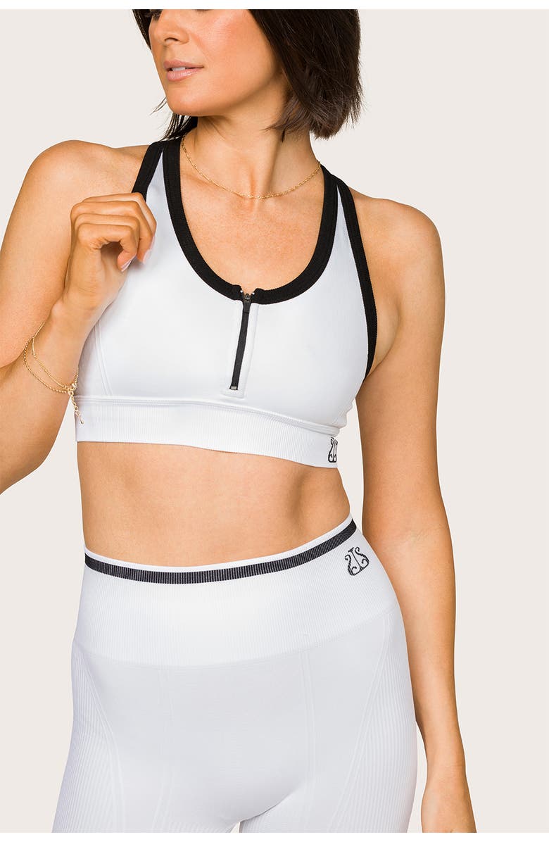 ALALA Barre Zip Bra, Main, color, White + Black