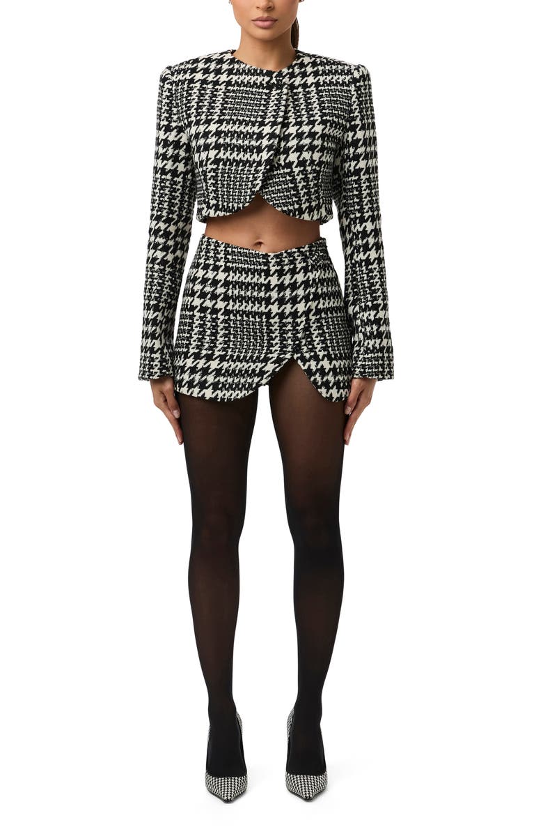 Naked Wardrobe Houndstooth Crossover Miniskirt, Alternate, color, Black / White