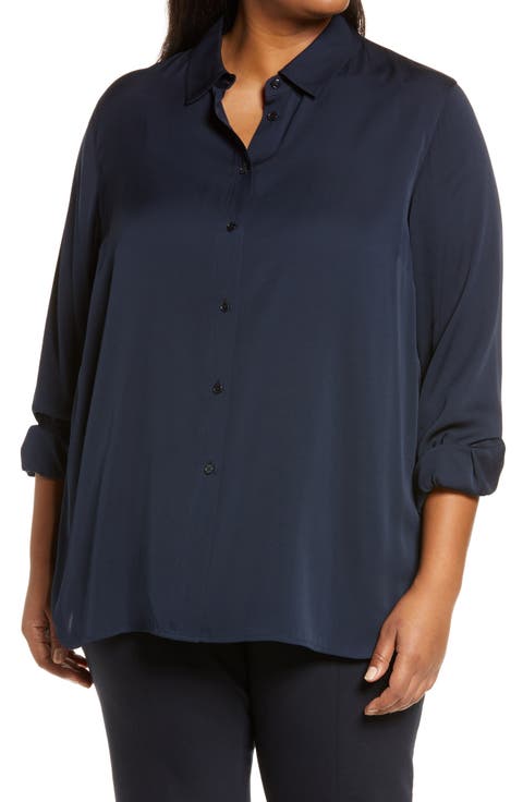 Slim Fit Stretch Silk Button-Up Shirt (Plus)