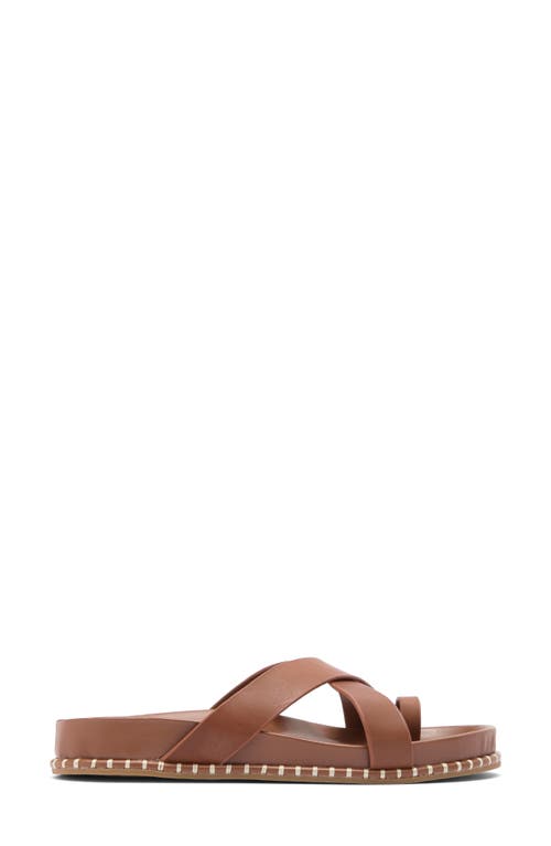 Steve Madden Avianna Womens Criss-cross Faux Leather Slide Sandals In Cognac Leather