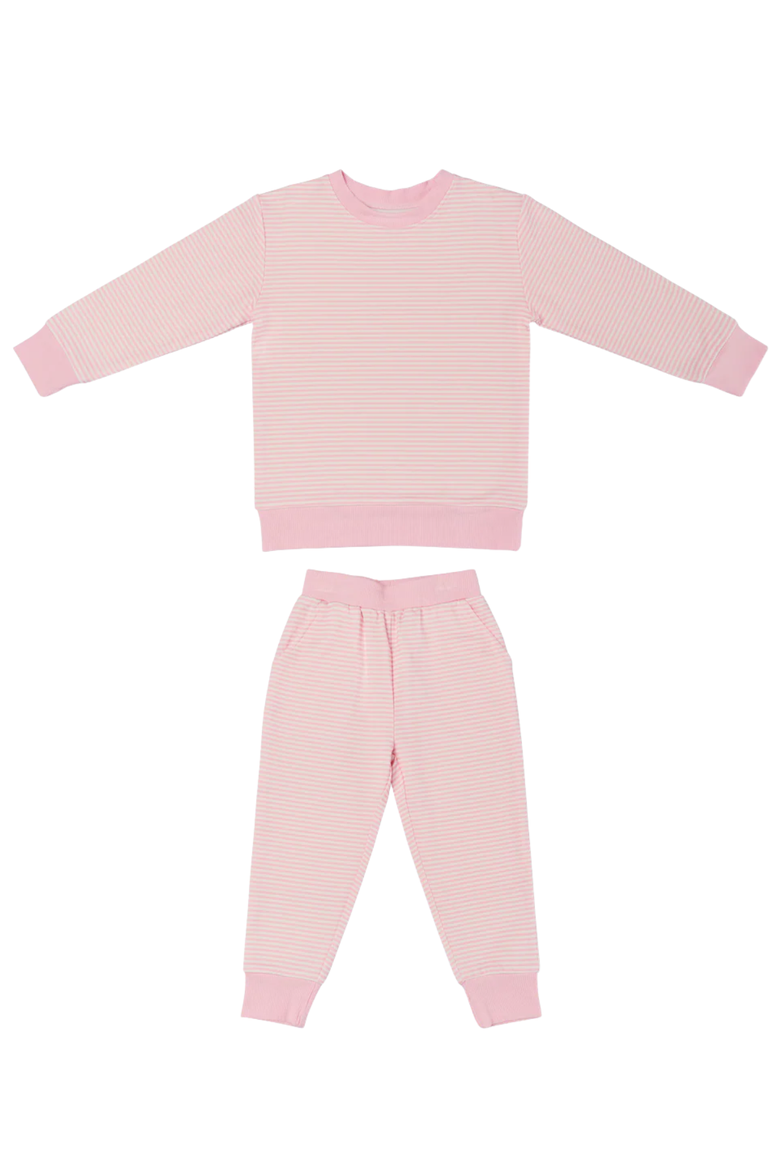 Peony Stripe Little Lounger Sweatsuit, Alternate, color, Soft Pink and White Stripes