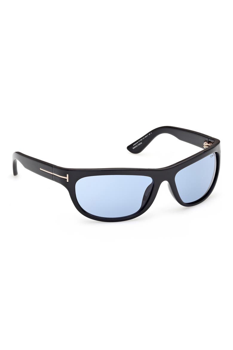 Anders 62mm Oversize Rectangular Sunglasses, Alternate, color, SHINY BLACK / BLUE LENS
